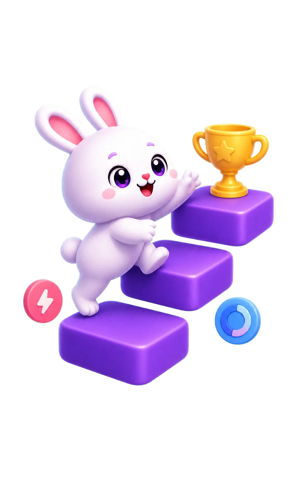 Qwi climbs the steps of progress toward a trophy